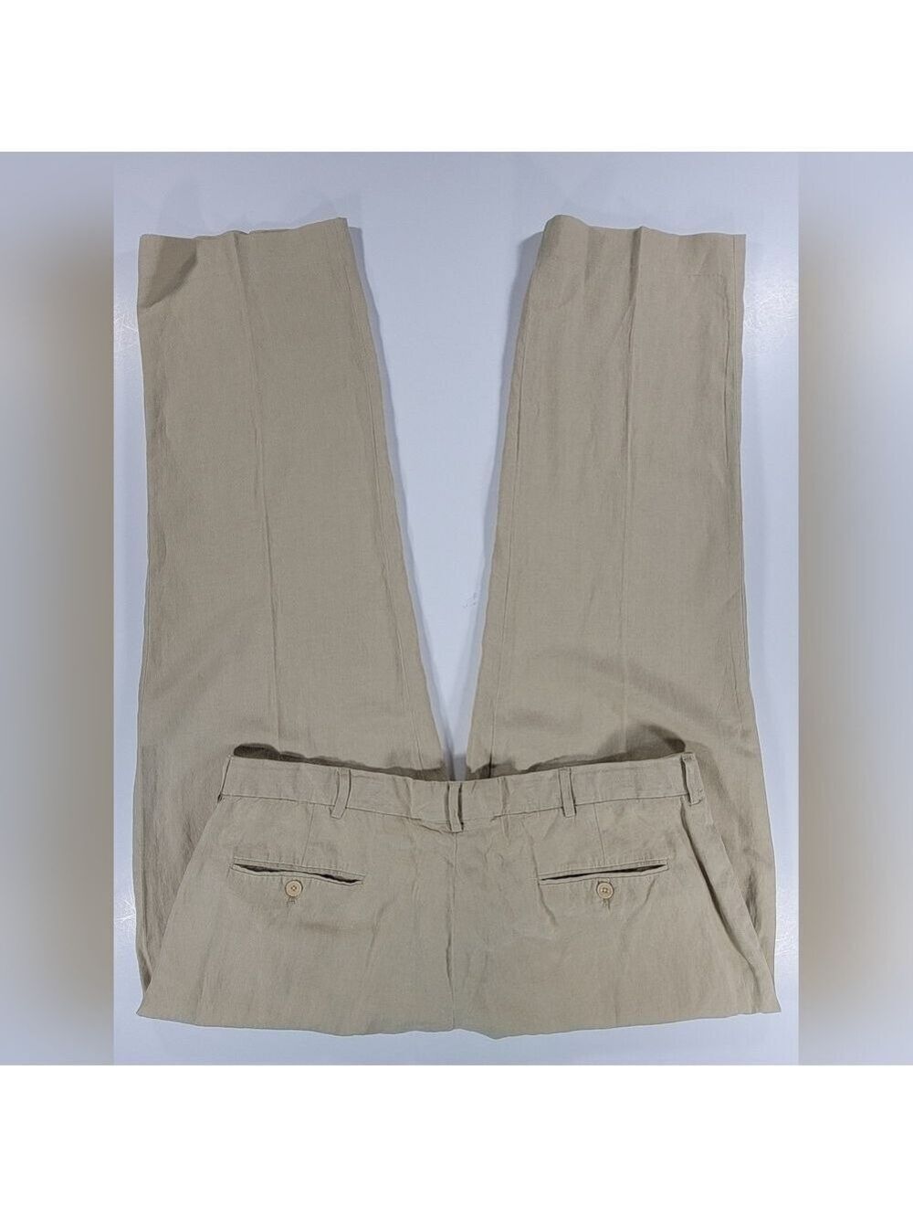 Vintage Polo Ralph Lauren Linen Silk Pants Tan Beige Mens 38x30 Flat Front Chino - Picture 6 of 12